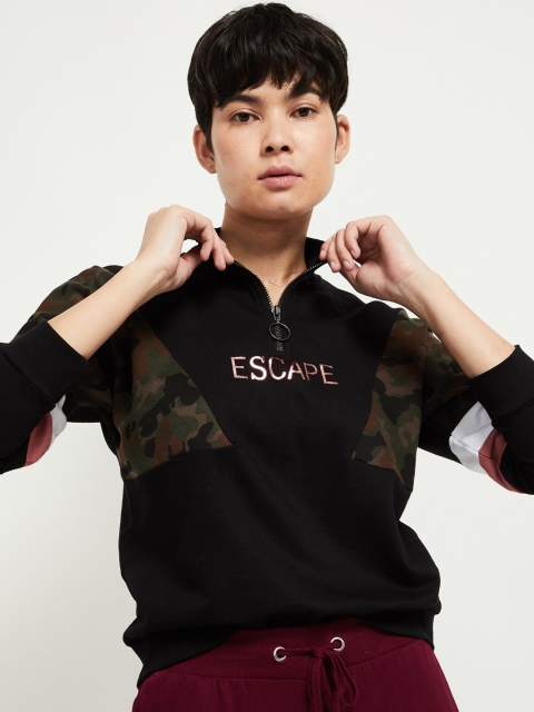 

max Women Black Printed Sweatshirt