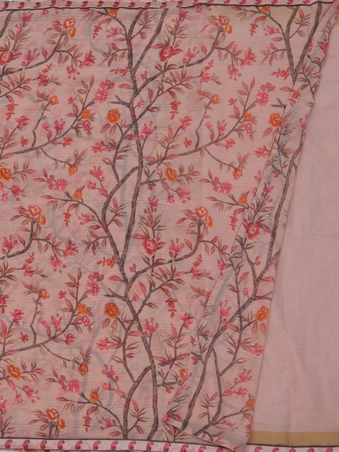 Pothys Peach-Coloured Printed Poly Georgette Saree