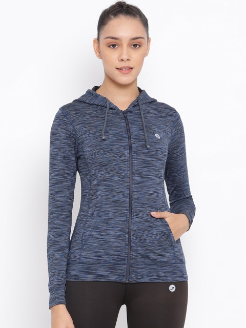 

BUKKUM Women Blue Self Design Hooded Sweatshirt