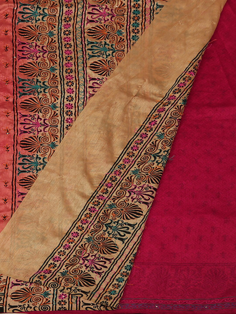 

Pothys Pink Printed Jute Silk Saree