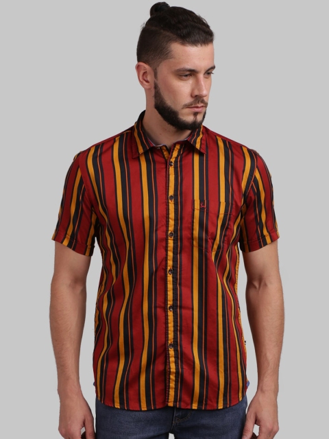 

Parx Men Red & Yellow Regular Fit Striped Casual Shirt