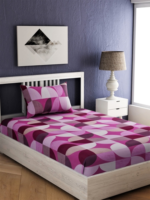 

EverHOME Multicoloured Geometric 144 TC Cotton 1 Single Bedsheet with 1 Pillow Covers, Multi