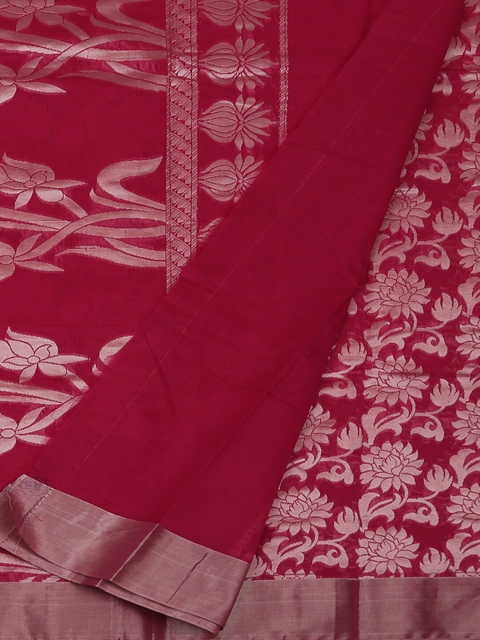 

Pothys Pink & Silver-Toned Silk Cotton Woven Design Saree