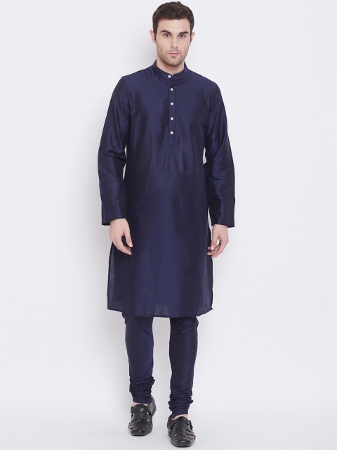 

Tulsattva Men Navy Blue Solid Kurta with Churidar