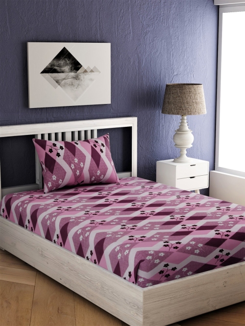 

EverHOME Purple & Pink Geometric 144 TC Cotton 1 Single Bedsheet with 1 Pillow Cover