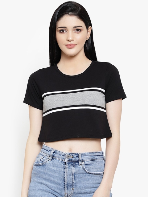 

LE BOURGEOIS Women Black Striped Crop Top