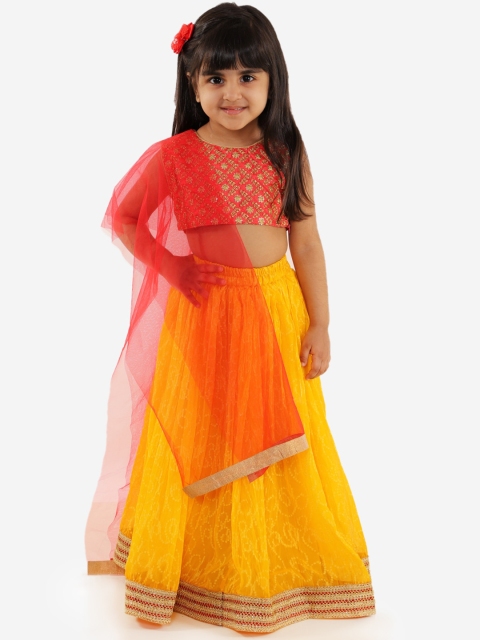 

KID1 Girls Orange & Yellow Embroidered Ready to Wear Lehenga & Blouse with Dupatta