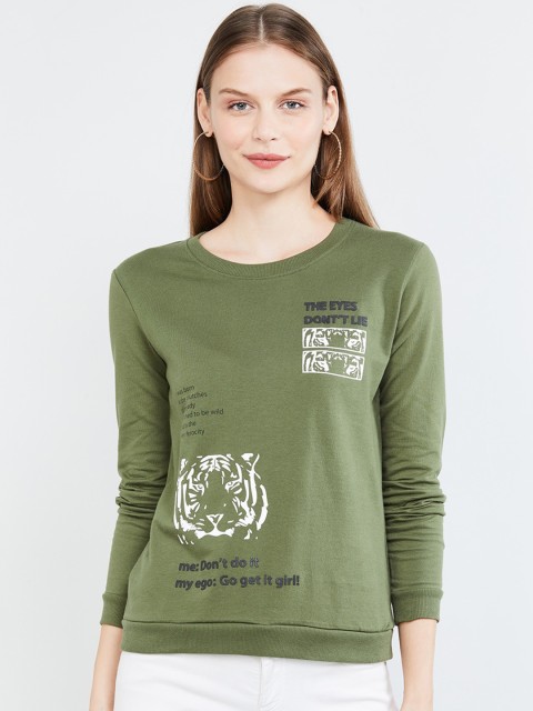 

max Women Green Printed Sweatshirt