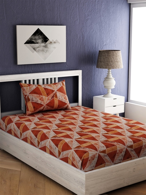 

EverHOME Multicoloured Geometric 144 TC Cotton 1 Single Bedsheet with 1 Pillow Cover, Multi