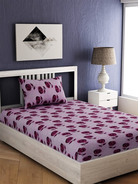 

EverHOME Magenta & Lavender Floral 144 TC Cotton 1 Single Bedsheet with 1 Pillow Covers