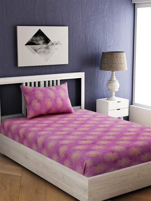 

EverHOME Pink Floral 144 TC Cotton 1 Single Bedsheet with 1 Pillow Cover