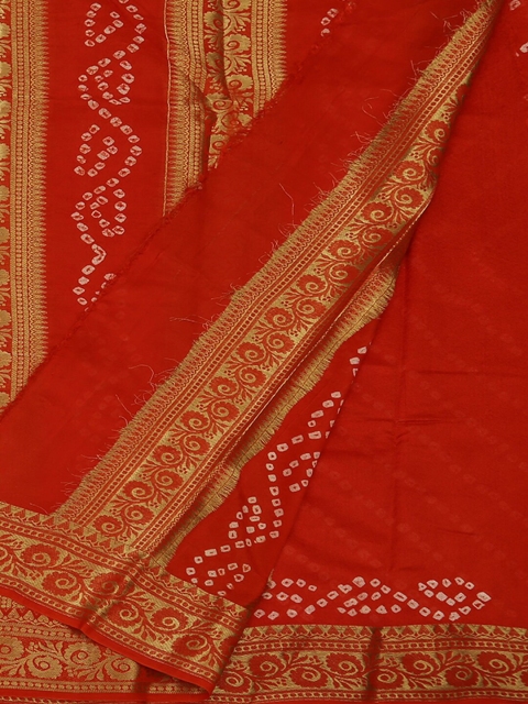 

Pothys Orange & White Art Silk Printed Bandhani Saree