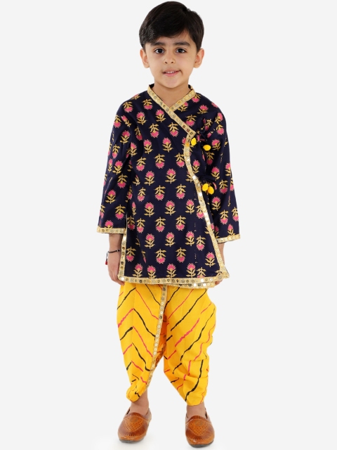 

KID1 Boys Navy Blue & Yellow Printed Kurta with Dhoti Pants