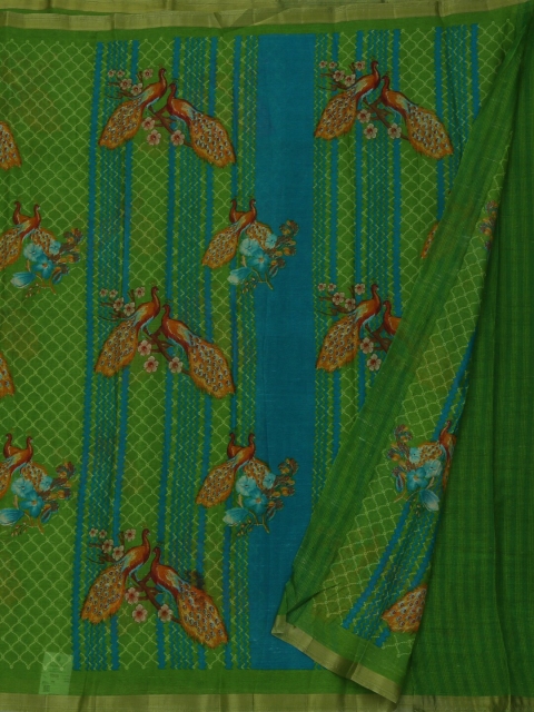 

Pothys Green Printed Jute Silk Saree