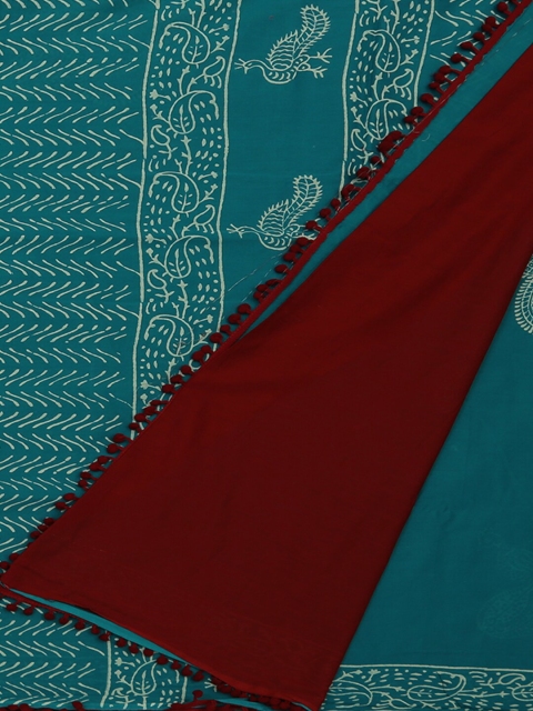 

Pothys Sea Green & Brown Pure Cotton Printed Saree