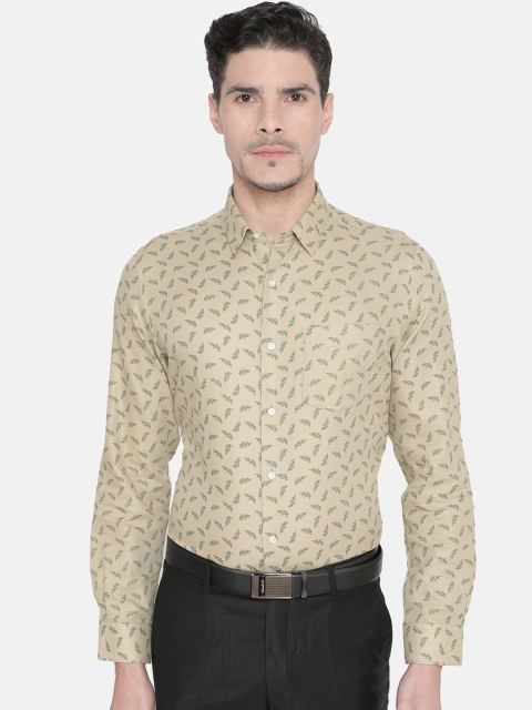 

J Hampstead Men Khaki Slim Fit Printed Formal Shirt