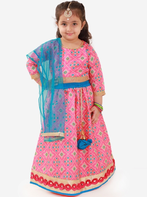 

KID1 Girls Pink & Blue Printed Ready to Wear Lehenga & Blouse with Dupatta