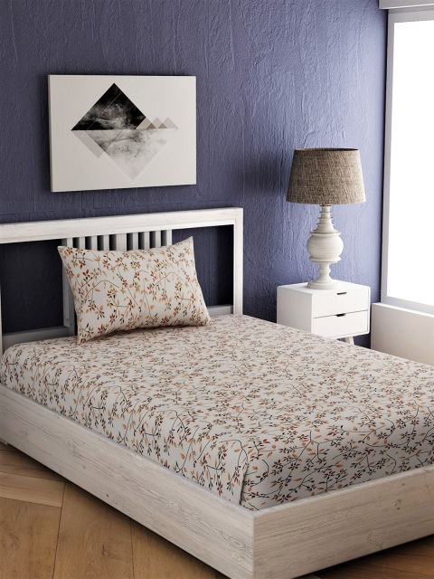 

EverHOME Off-White Floral 144 TC Cotton 1 Single Bedsheet with 1 Pillow Covers
