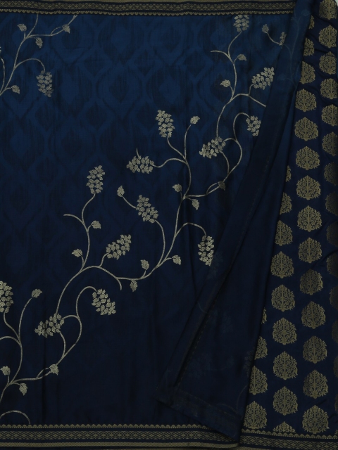 Pothys Navy Blue Printed Poly Georgette Saree