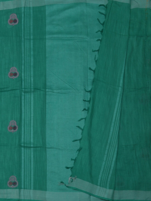 

Pothys Green Embroidered Linen Blend Saree