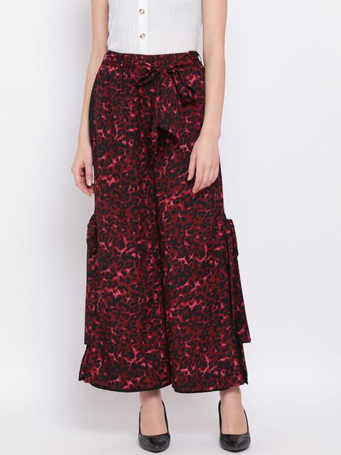 

ALL WAYS YOU Women Maroon & Black Printed Flared Palazzos
