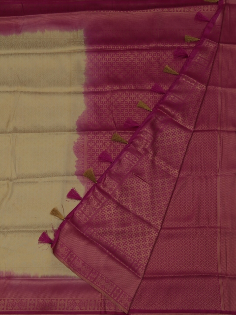 

Pothys Cream-Coloured & Magenta Jute Silk Woven Design Saree