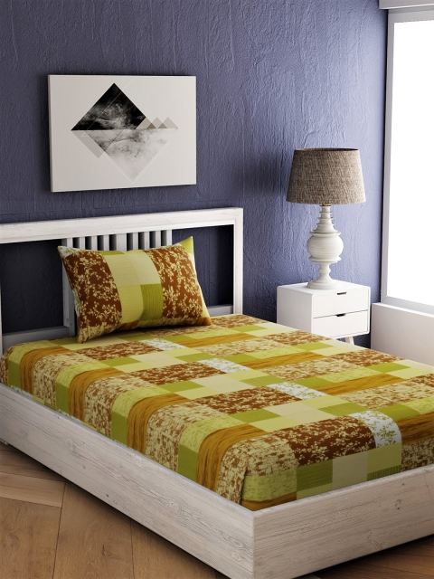 

EverHOME Green Geometric 144 TC Cotton 1 Single Bedsheet with 1 Pillow Cover