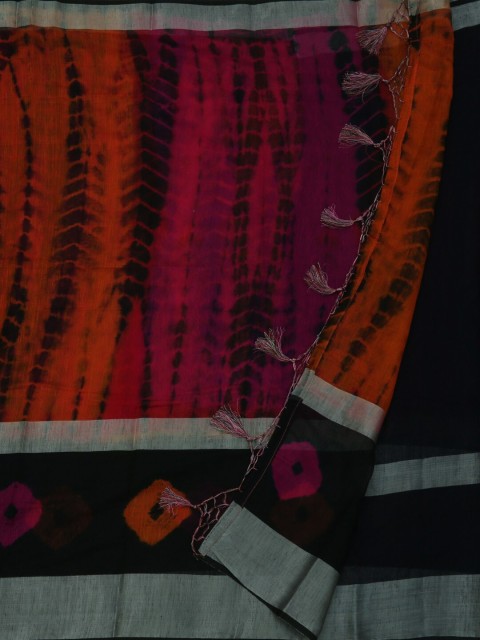 

Pothys Black & Orange Linen Blend Printed Saree