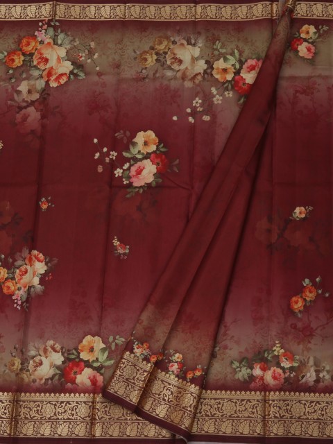 

Pothys Maroon & Peach Jute Silk Printed Saree