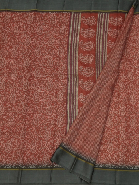 

Pothys Peach-Coloured & Grey Linen Blend Printed Saree