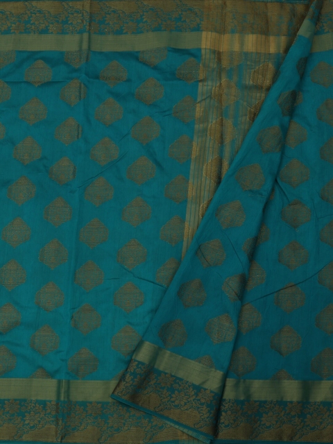 

Pothys Teal Woven Design Jute Silk Saree