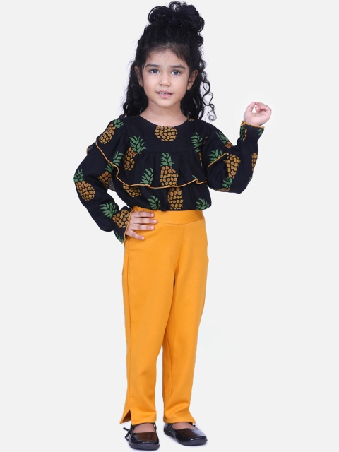 

AWW HUNNIE Girls Black & Mustard Yellow Printed Top with Trousers