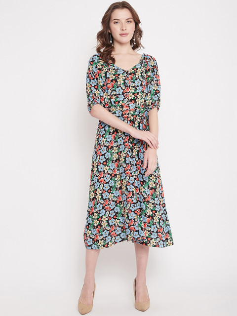 

Femella Women Black Printed Fit and Flare Dress