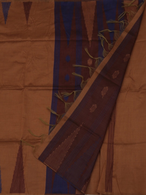 

Pothys Brown & Blue Jute Silk Solid Saree