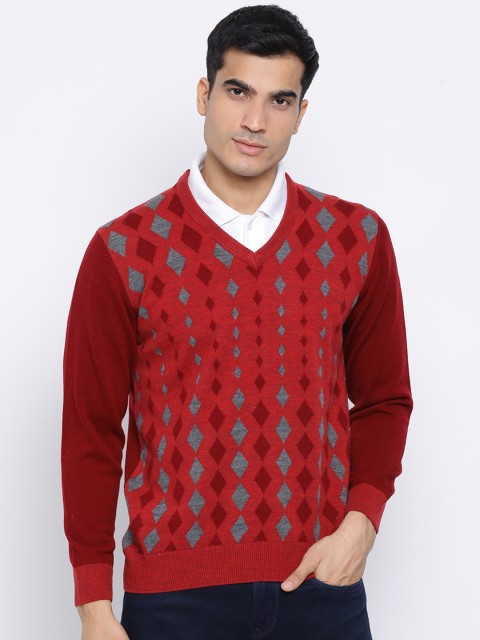 

Monte Carlo Men Red & Grey Printed Pullover Sweater