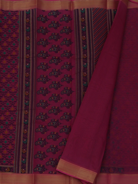 

Pothys Magenta & Black Cotton Blend Woven Design Saree