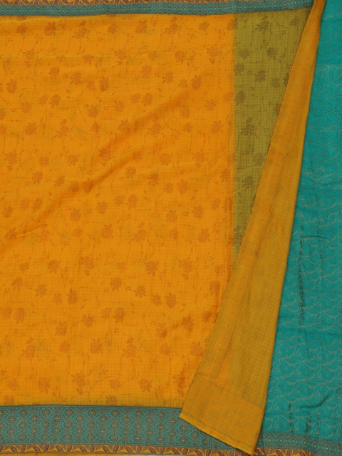 

Pothys Yellow & Blue Poly Georgette Floral Printed Saree