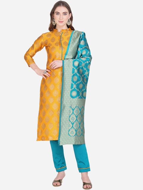 

SHAVYA Yellow & Blue Silk Blend Unstitched Dress Material