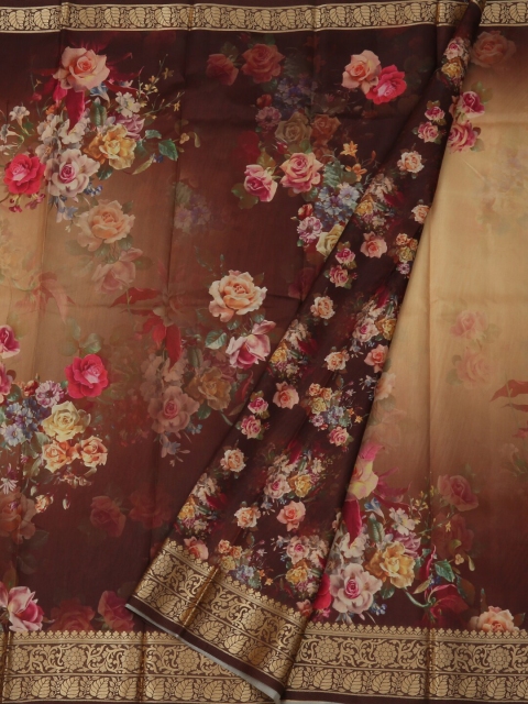 

Pothys Brown & Cream-Coloured Jute Silk Printed Saree