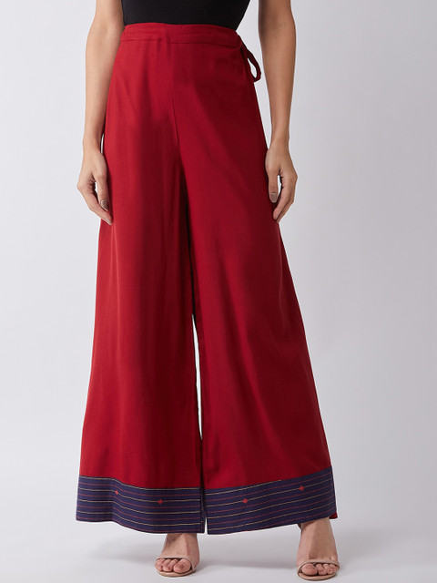 

InWeave Women Maroon & Blue Hem Design Straight Palazzos