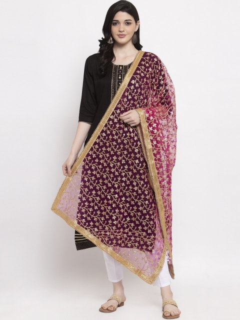 

Clora Creation Magenta Embroidered Dupatta