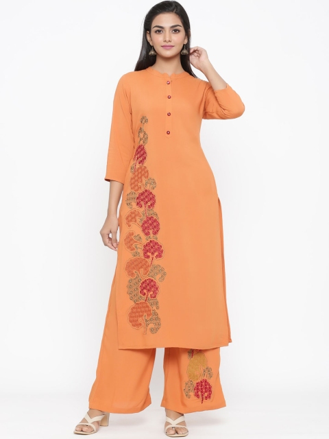 

WomenMagic Women Orange Printed Kurta with Palazzos