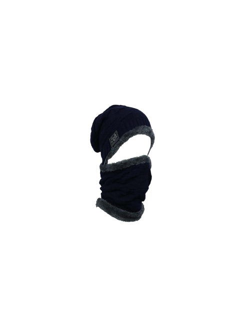 

Bunnywave Unisex 2-Pieces Navy Blue Self Design Beanie