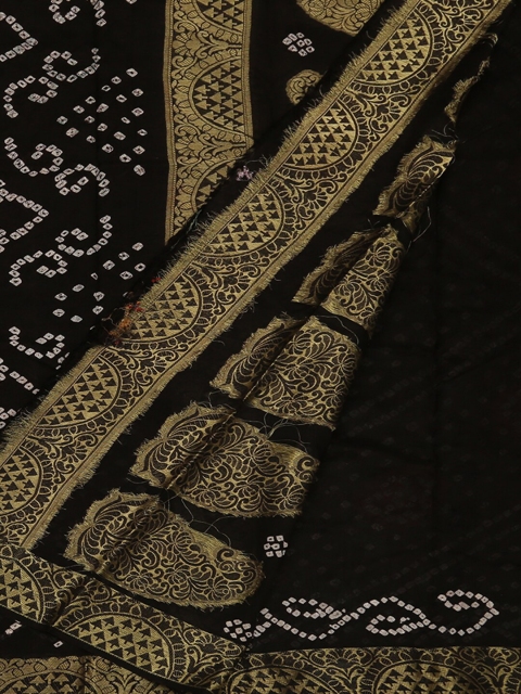 

Pothys Black & White Art Silk Printed Bandhani Saree