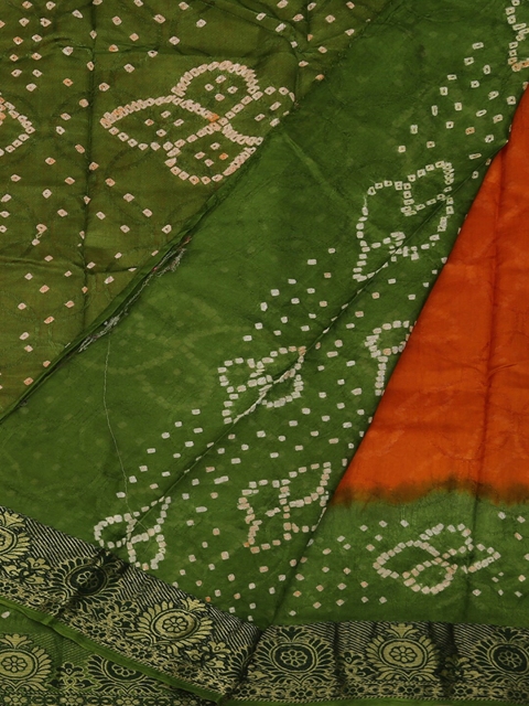 

Pothys Green & Orange Art Silk Printed Bandhani Saree
