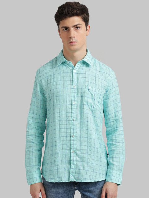 

Parx Men Sea Green Regular Fit Checked Casual Shirt