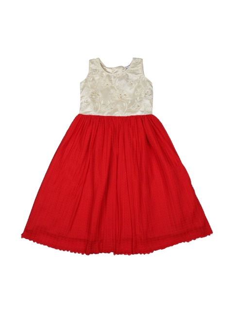 

Doodle Girls Red Self Design Fit and Flare Dress