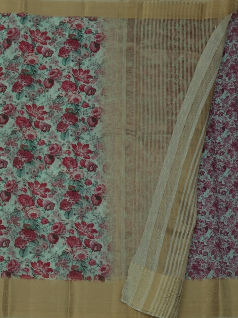 

Pothys Green Printed Linen Blend Saree