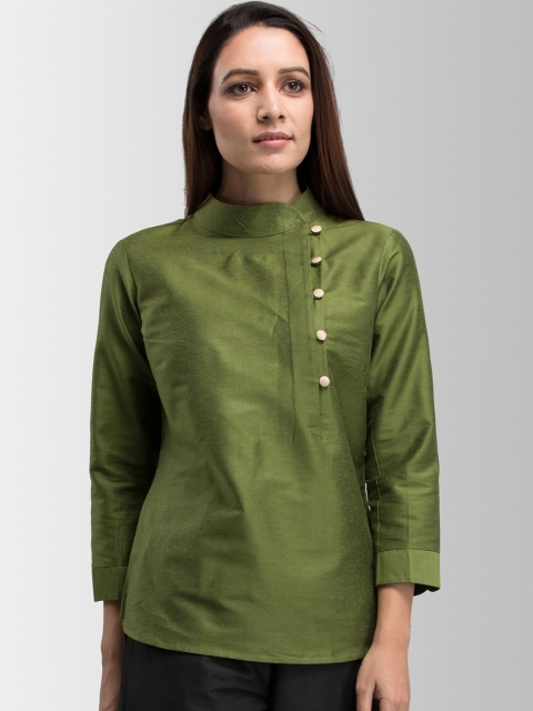 

FableStreet Women Green Solid Pure Cotton Top
