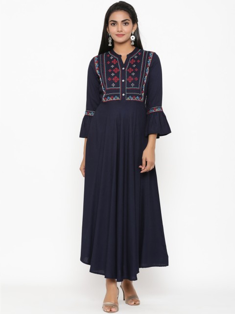 

RANGMAYEE Women Navy Blue Embroidered Maxi Dress